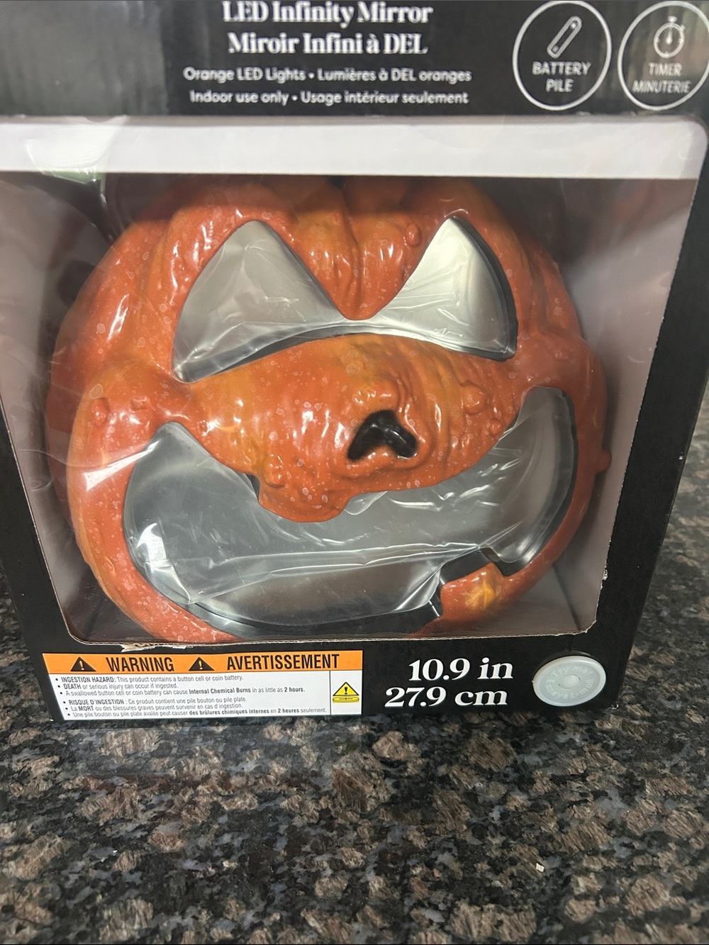 LED INFINITY 10.9"  MIRROR JACK-O-LANTERN PUMPKIN ORANGE LIGHTS NWT